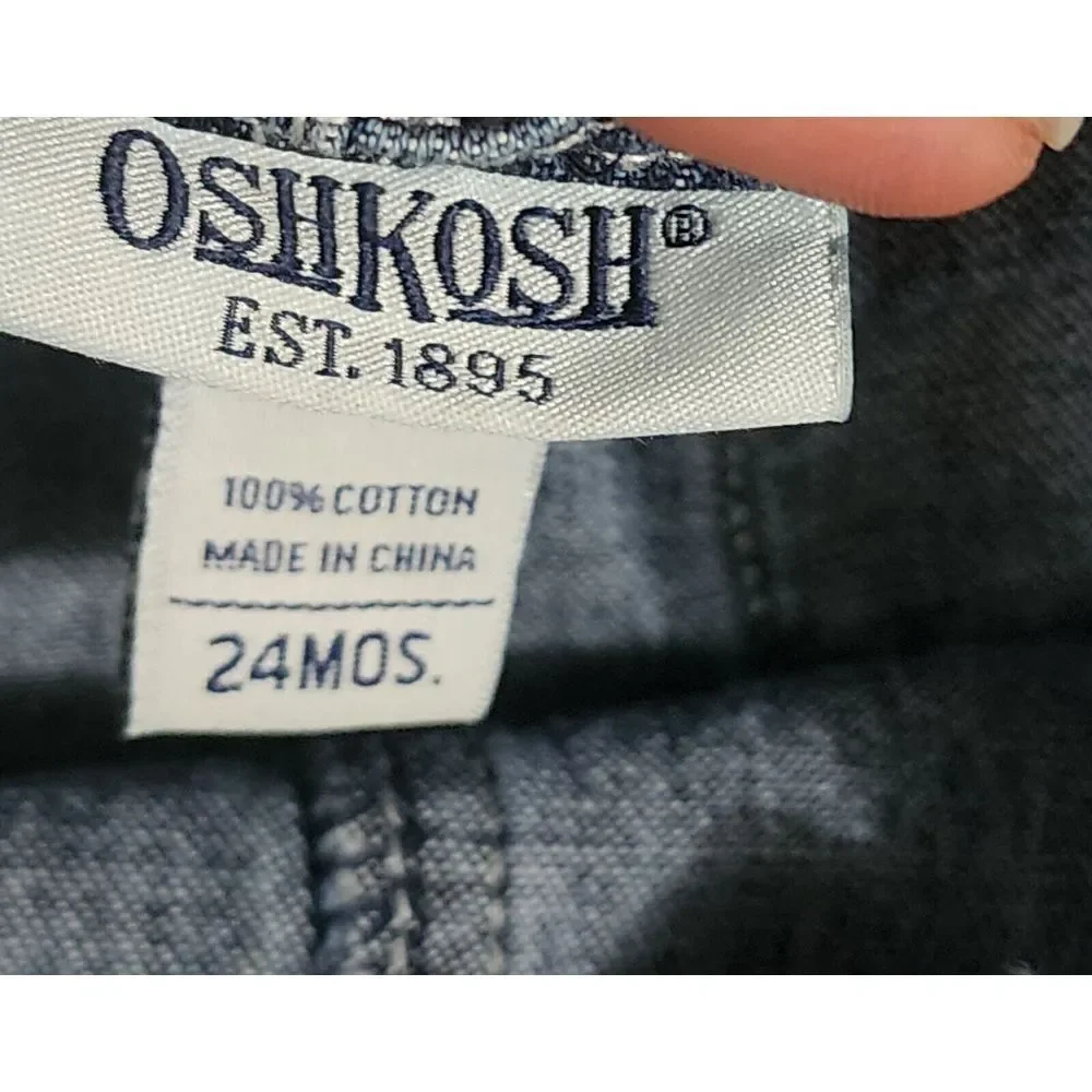 Vintage OshKosh Denim Overall Jumper Dress Embroidered Sunshine Tent Girls 24Mon